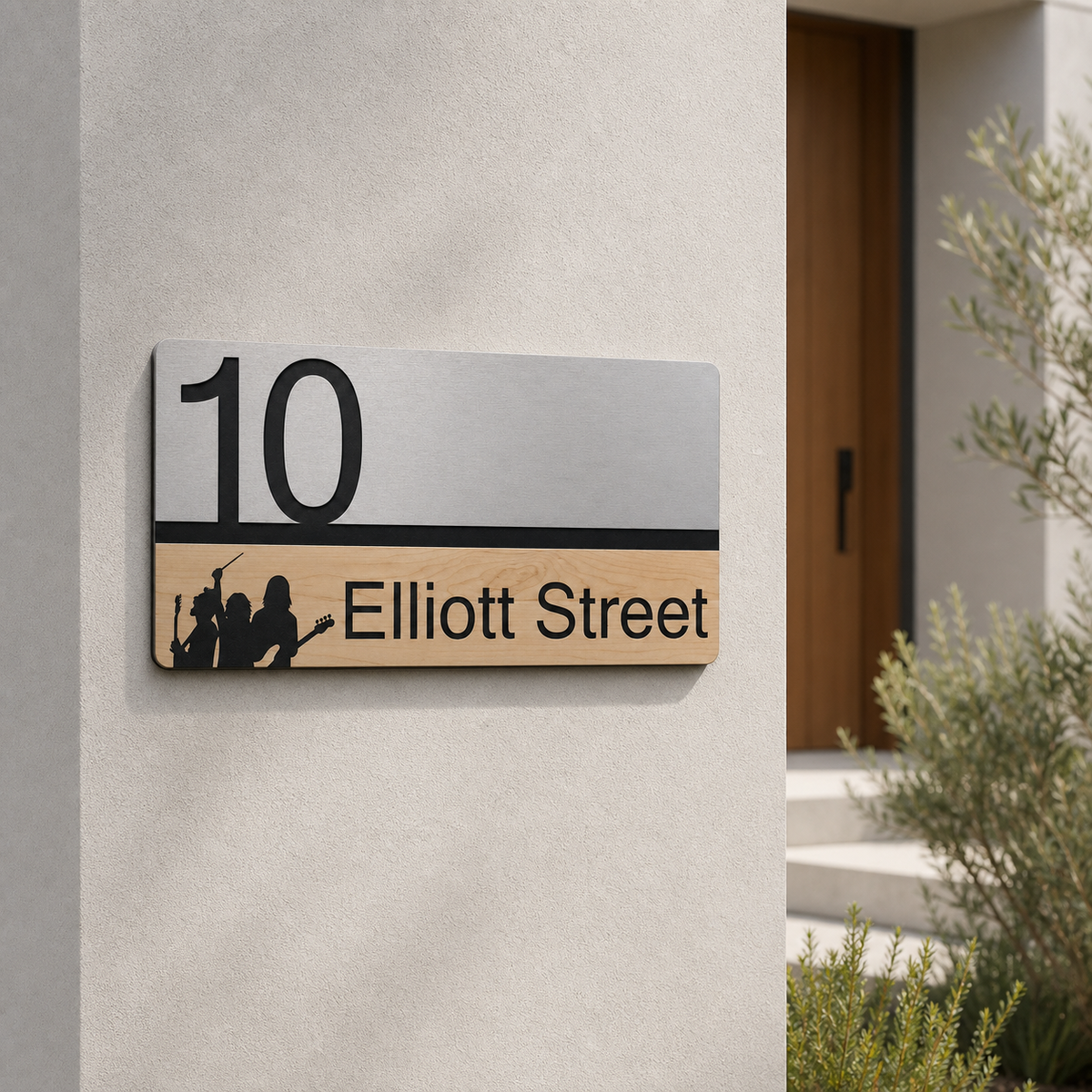 The Borough – Brushed Metal & Timber Address Sign