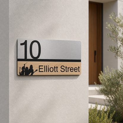 The Borough – Brushed Metal & Timber Address Sign