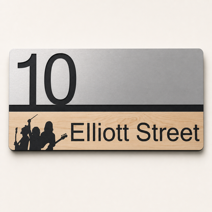 The Borough – Brushed Metal & Timber Address Sign