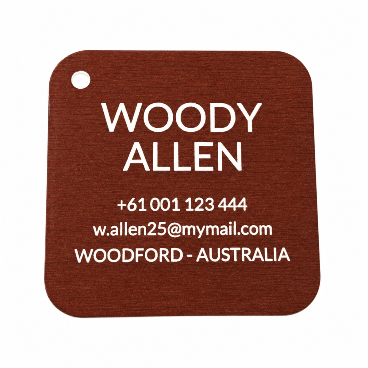 Cinnamon timber-look personalised luggage tag